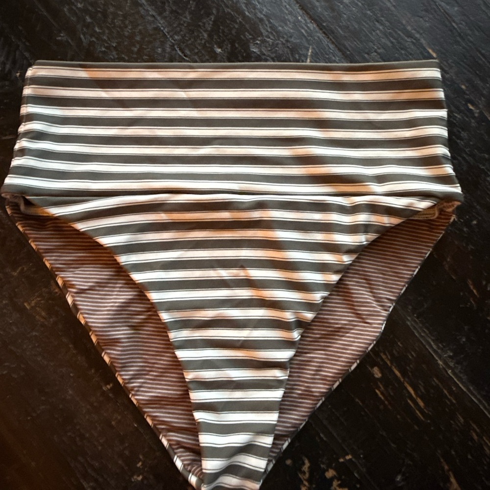 acacia swimwear Olive & White Striped Bikini Bottom